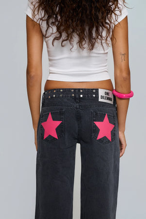 BLACK JEANS PINK STAR