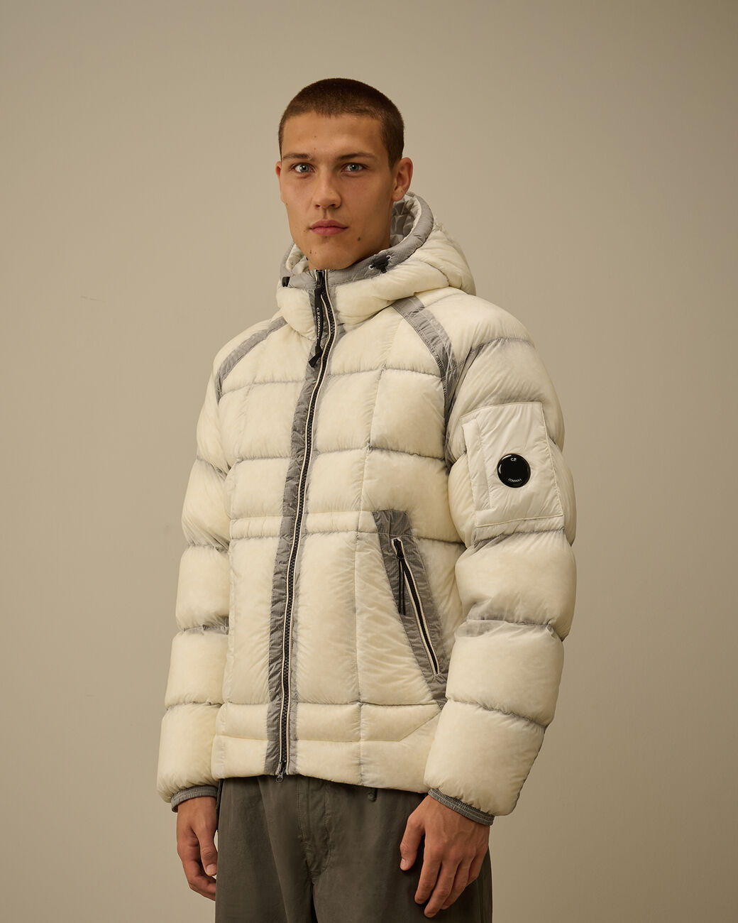 C.P Hooded Down Puffer -  GAUZE WHITE