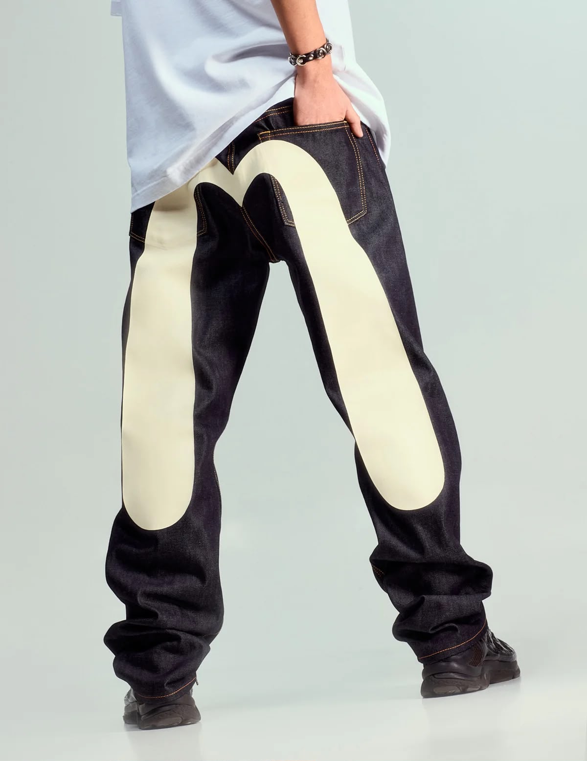 Daicock White Print Baggy-Fit Jeans #2000