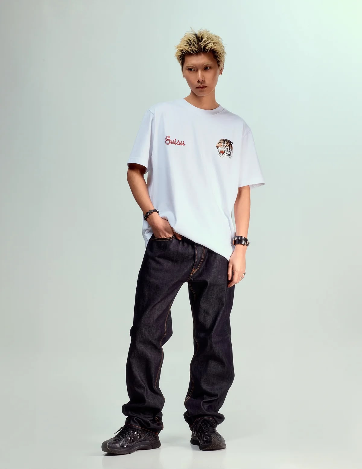Daicock White Print Baggy-Fit Jeans #2000