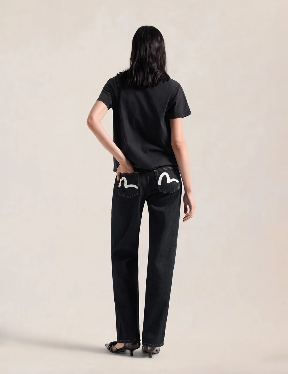 Seagull Print Pockets Regular Fit Jeans #2020